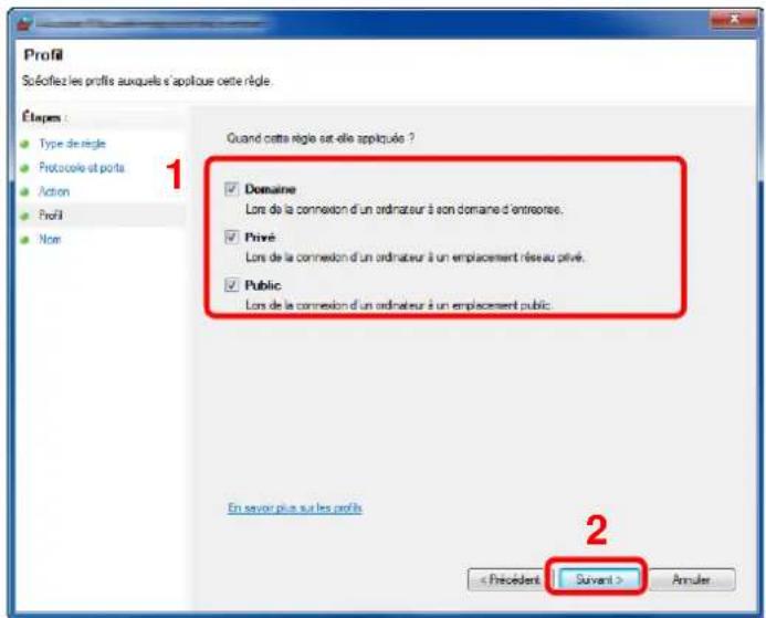 KYOCERA TASKalfa 4012i - Sélectionner [TCP] comme port auquel appliquer la règle. Sélectionner ensuite [Ports locaux spécifiques] et saisir "445" puis cliquer sur [Suvient]. - 3