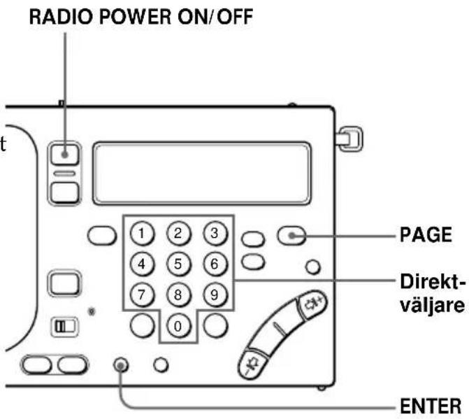 RADIO POWER ON/OFF PAGE Direkt- väljare ENTER