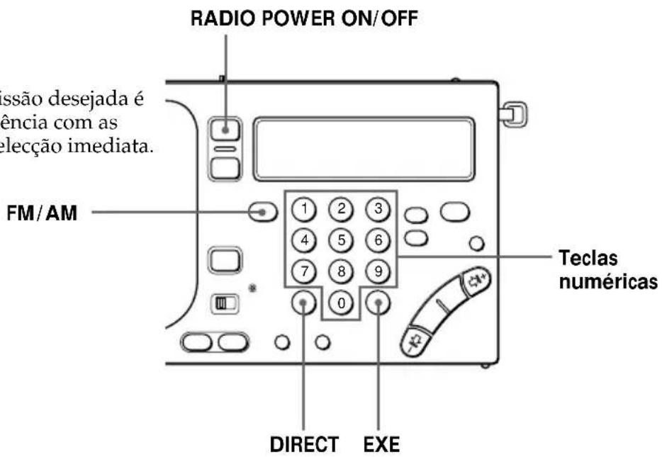 RADIO POWER ON/OFF assão desejada é ência com as elecção imediata. FM/AM 1 2 3 4 5 6 7 8 9 0 Teclas numéricas DIRECT EXE