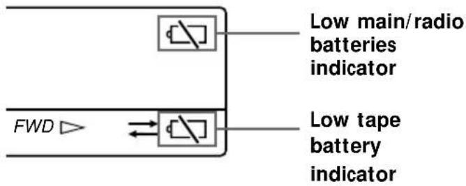 Low main/radio batteries indicator FWD ▶ ↔ △ Low tape battery indicator
