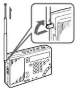 Diagram showing a radio device with signal lines and an inset close-up of the device's cable connection.