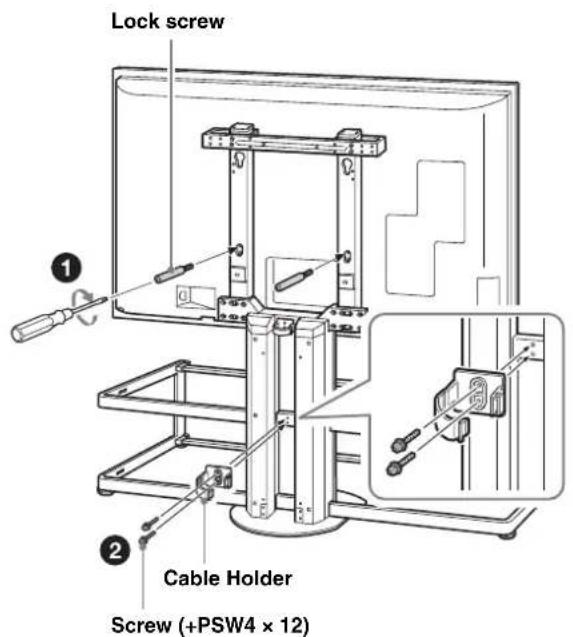 SONY SUFL62 - Secure the TV and the Floor Stand, and attach the cable holder. - 1