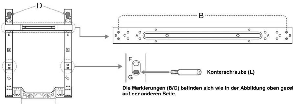 SONY SUFL62 - Diagramm/Tabelle für die Position von Haken und Schrauben - 2