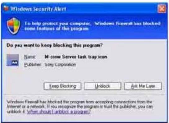 SONY TDMNC1 - Se aparecer a janela "Windows Security Alert" - 1