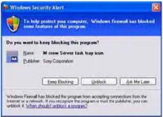 SONY TDMNC1 - Om fönstret "Windows Security Alert" visas - 1