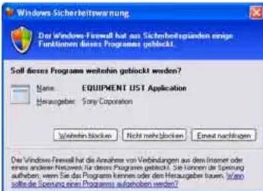 SONY TDMNC1 - Klichen Sie auf [Nicht mehr blocken], um die Blockierung des Programms aufzuheiten. - 1