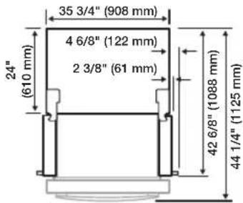 35 3/4" (908 mm) 4 6/8" (122 mm) 2 3/8" (61 mm) 24" (610 mm) 42 6/8" (1088 mm) 44 1/4" (1125 mm)