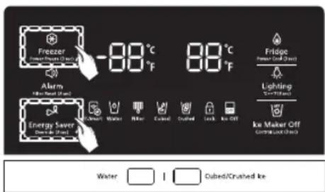 Freezer Airlock (Stand) -88 °C 88 °C Fridge Power/Heat Shock Lighting (700 psi) Energy Savers Device (Stand) Water Heat Crushed Cashed Lock Ice Off Ice Maker Off Control Shock Check Water I Cubed/Crushed Ice