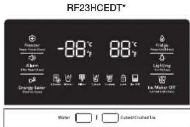 RF23HCEDT* Prelastar Heat/Heat/Heat -88°C Energy Sensor Heat/Heat/Heat Cuboid, Air, Water Cuboid, Crushed, Cold 88°C Fridge Heat/Heat/Heat Lighting Temperature Air, Water Off Control Panel Washer 1 Cubed/Crushed Box