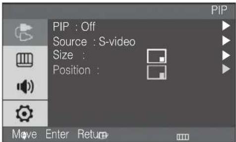 PIP : Off Source : S-video Size : Position : Move Enter Return
