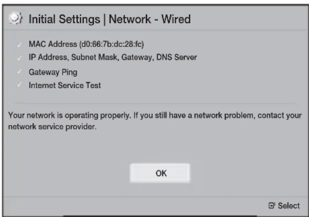 SAMSUNG HTH4530 - The Network - Wired screen appears. - 2