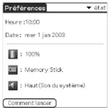 SONY PEGTJ25 - Tapez sur  en haut à droite de l'écran Préférences, puis Sélectionnez [état]. - 1