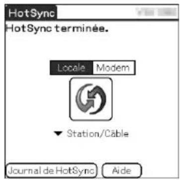 HotSync HotSync terminée. Locale Modem ▼ Station/Câble Journal de HotSync Aide