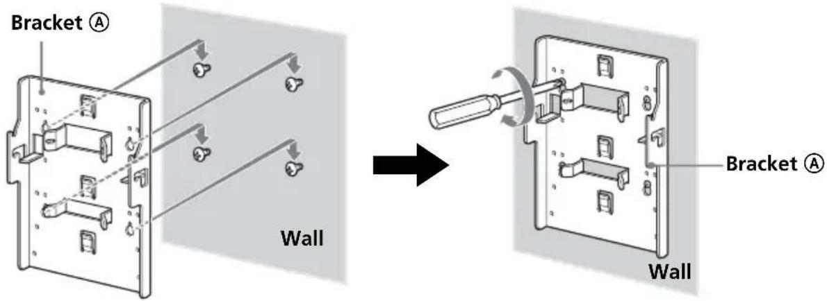 SONY SUW210 - Press bracket Ⓐ to the wall and slide it down. Then fully tighten the four screws on the wall. - 1