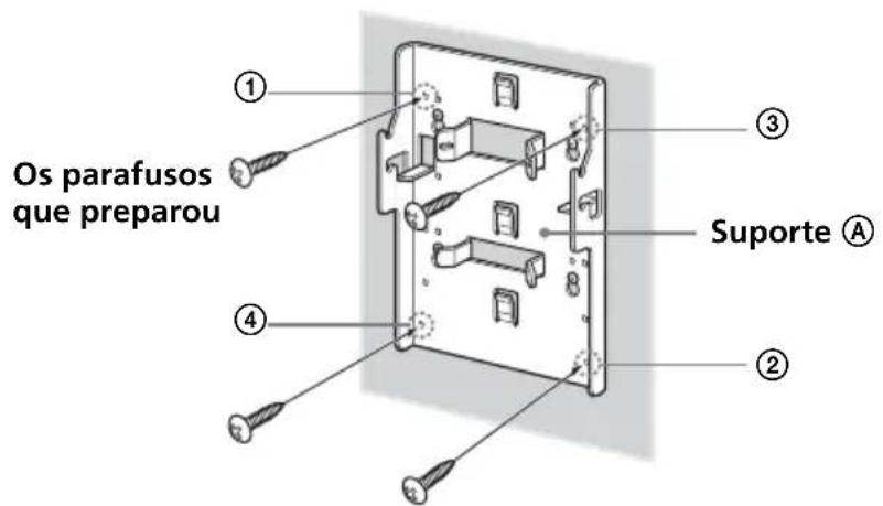 SONY SUW210 - Introduza quatro dos parafusos que preparou nos orifícios respectivos e aperte-os começando no ① e acabando no ④, como se mostra na figura abaixo. - 1
