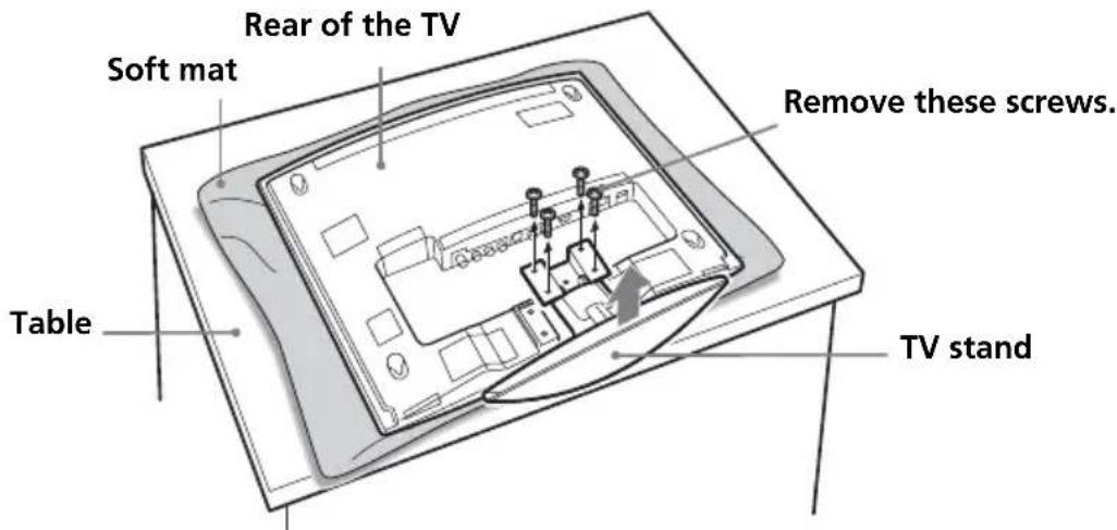 SONY SUW100 - Remove the four screws as illustrated below, and detach the TV stand from the TV. - 1