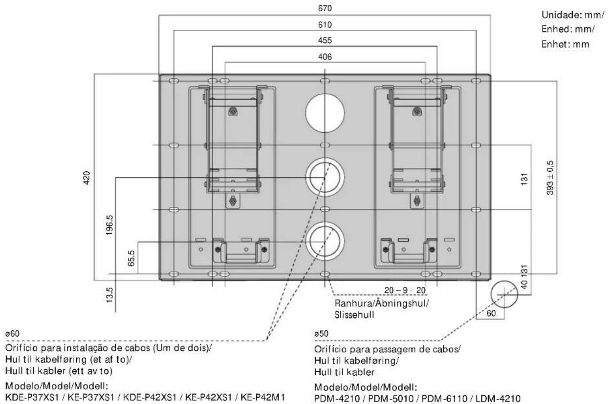 SONY SUPW2 - Tabel med installationsmal for skaermen - 3