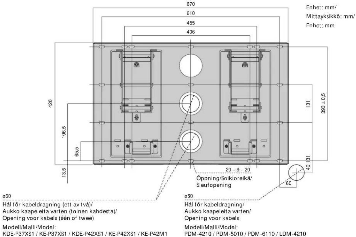 SONY SUPW2 - Diagram met installmentie-afmetingen aan de muur - 1