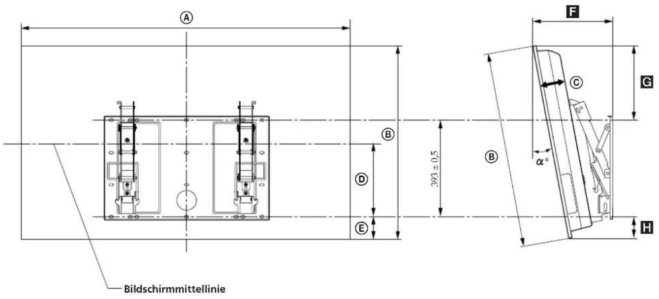 SONY SUPW3M - Aufriss und Tabelle der Installationsabmessungen für das Fernsehgerät - 1