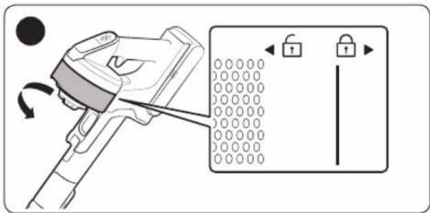 Diagram showing a device with rotating buttons and a lock mechanism, illustrating a mechanical or electrical process.