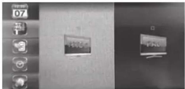 Black-and-white photo showing a wall-mounted TV with status bar and icons, alongside a close-up of the screen displaying Chinese text.