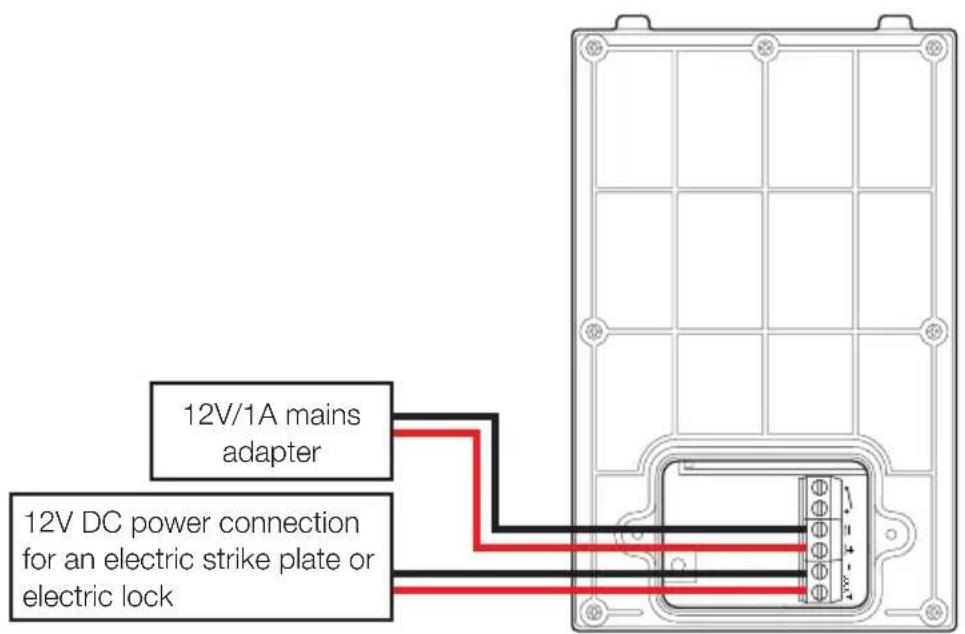 12V/1A mains adapter 12V DC power connection for an electric strike plate or electric lock