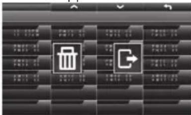Digital logic gate interface showing two labeled icons: a trash bin and a right-pointing arrow, both on a grid background.