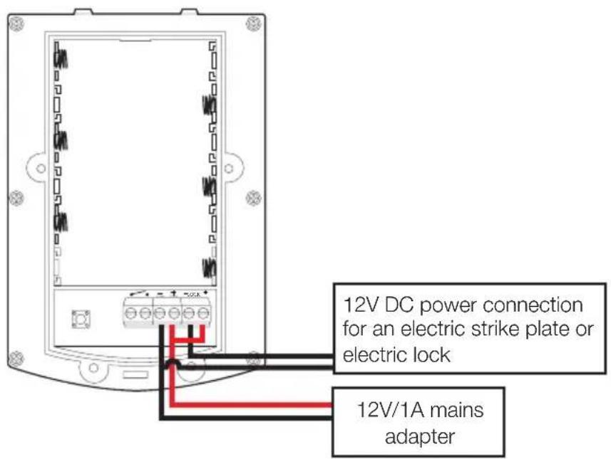 12V DC power connection for an electric strike plate or electric lock 12V/1A mains adapter