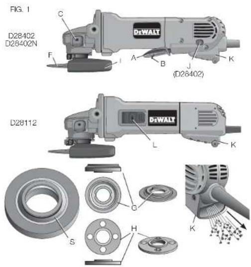 DEWALT D28402N - COMPOSANTS (Fig. 1, 2) - 1