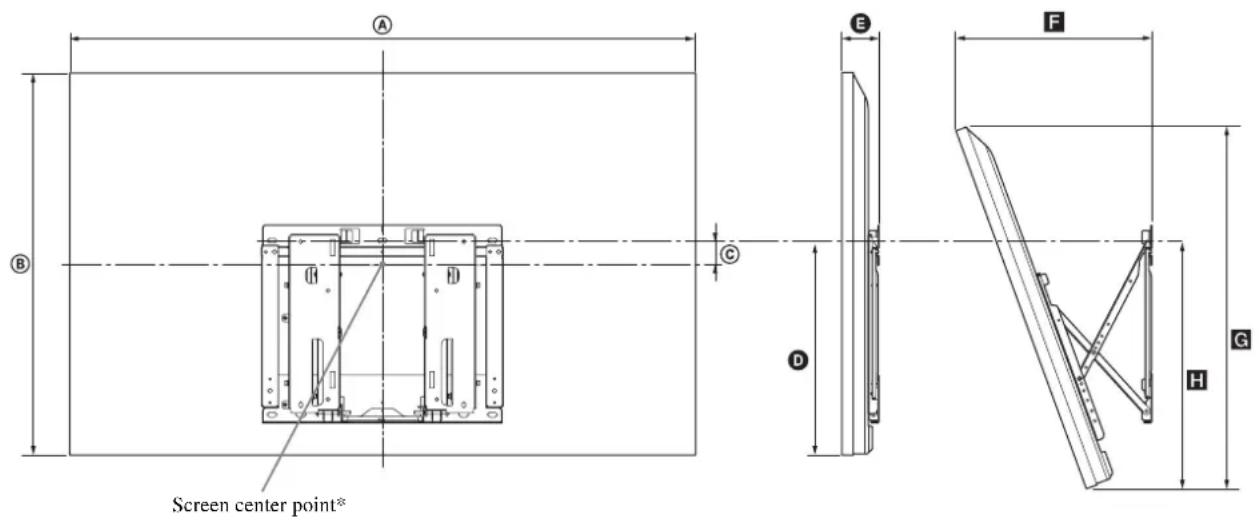 SONY SUWL700 - Installation dimensions table Tableau des dimensions d'installation/ Tabla de dimensiones para la instalación/ Tabelle mit den Installationsabmessungen/ Maattabel voor installatie/ Tabella delle dimensioni di installazione/ Installationsmått/ Tabela wymiarów instalacji - 1