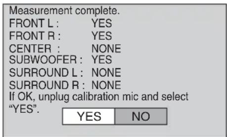 SONY WAHTSD1 - Unplug the calibration mic and press  to select [YES]. - 1