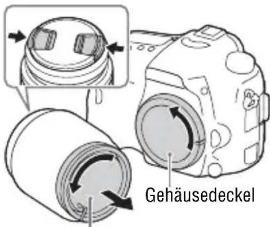 SONY ILCA77M2M - Nehmen Sie den Gehäusedeckel von der Kamera und die Hintere Objektivkappe von der Rückseite des Objektivs ab. - 1