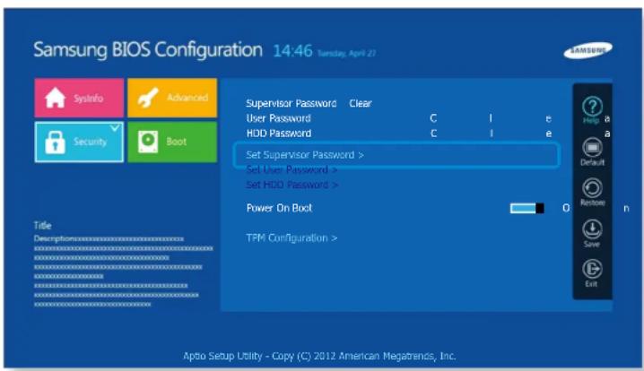 SAMSUNG DP505A2GIEXP - Définition d'un mot de passse superviseur - 1