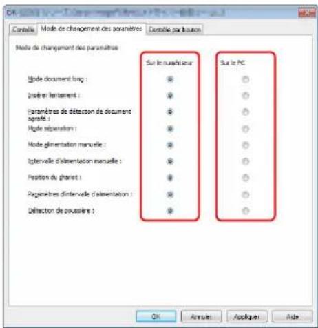 CANON imageFORMULA DRG2090 - Changez la méthode de paramétrage sur l'onglet [Mode de changement des paramètres]. - 1