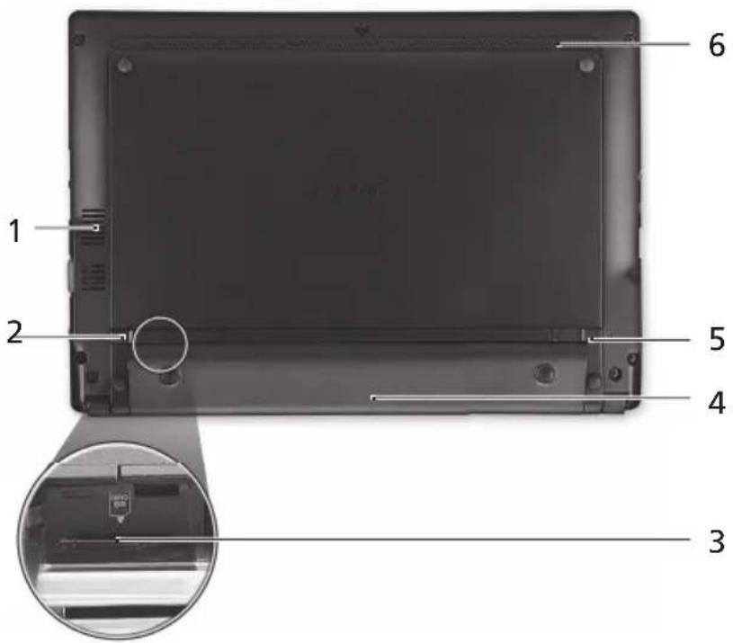 ACER Aspire One A150 - Visão da base - 1