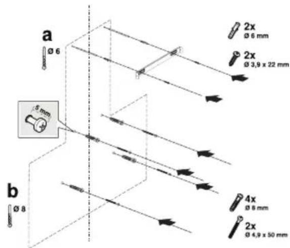 a Ø 6 5 mm b Ø 8 2x Ø 6 mm 2x Ø 3,9 x 22 mm 4x Ø 8 mm 2x Ø 4,9 x 50 mm