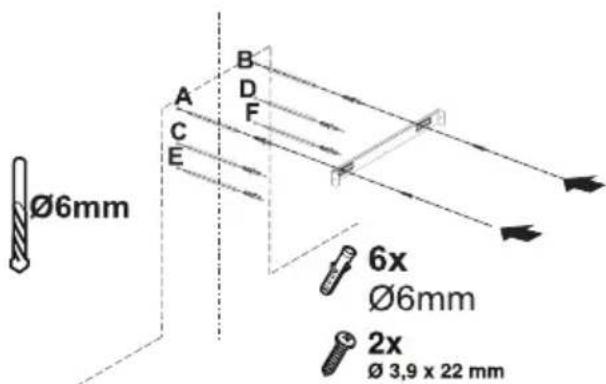 Ø6mm A B D C F E 6x Ø6mm 2x Ø 3,9 x 22 mm