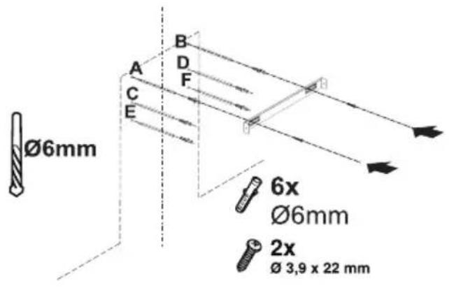 Ø6mm A B D F C E 6x Ø6mm 2x Ø 3,9 x 22 mm