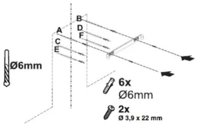 Ø6mm A B D C E F 6x Ø6mm 2x Ø 3,9 x 22 mm