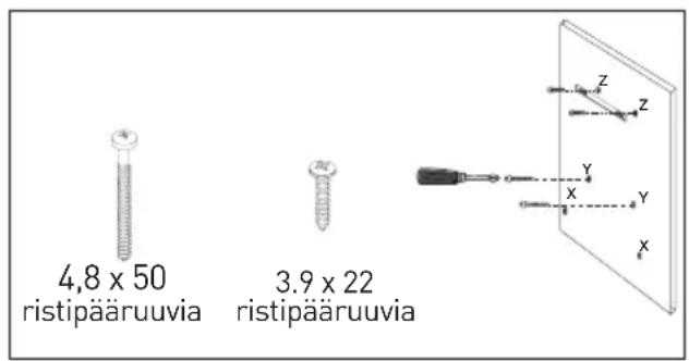 4,8 x 50 ristipääruuvia 3,9 x 22 ristipääruuvia