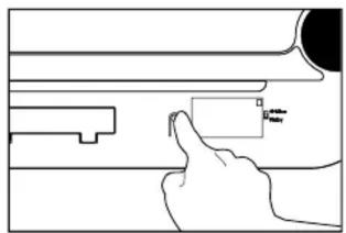 Diagram showing a hand pressing a small object labeled 'Screw' with text 'Ruler' visible, likely illustrating a mechanical or electrical component assembly.