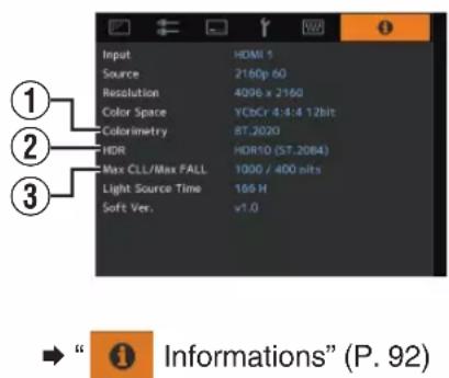 JVC DLANZ8 - Affichage d'informations sur le mastering HDR10 - 1