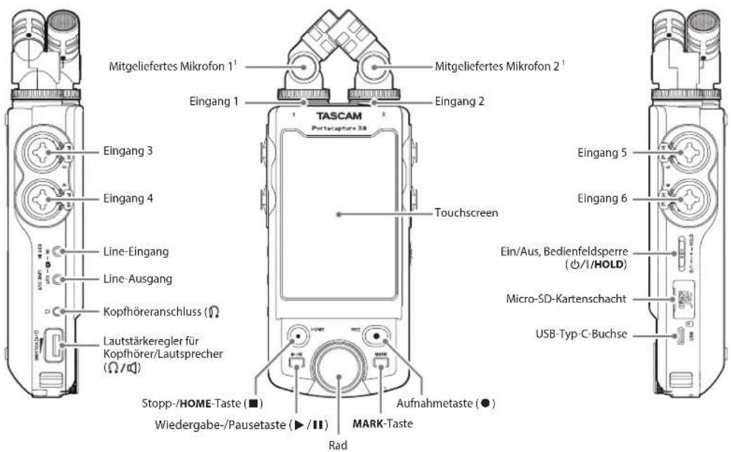 TASCAM Portacapture X8 - Die Produktbestandteile und ihre Funktionen - 1