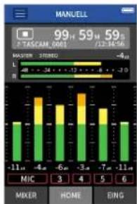 TASCAM Portacapture X8 - Hauptseite (HOME) Eingangseinstellungen Mischer Hauptseite (HOME) - 1
