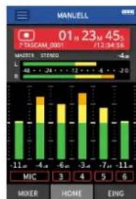 TASCAM Portacapture X8 - Hauptseite (HOME) Eingangseinstellungen Mischer Hauptseite (HOME) - 5