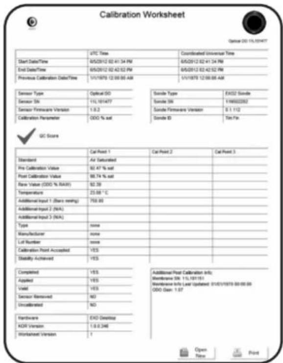 YSI EXO2 - Examples de feuilles de calibration - 2