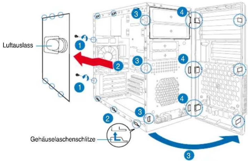 ASUS V2P5P43 - Entfernen der Seitenabdeckung und der Frontabdeckung - 1