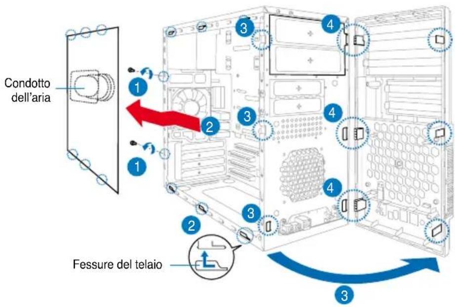 ASUS V2P5P43 - Rimozione del coperchio laterale e del pannello anteriore - 1