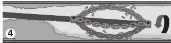 RIDGID FlexShaft K9204 - NOTICE Do not allow the spinning chain knocker to hit the camera head/push rod. It can damage it. - 3