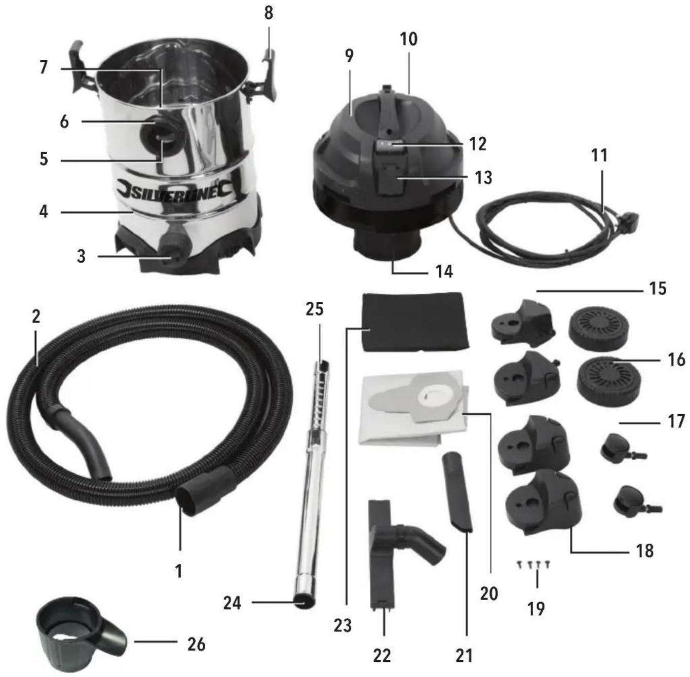 SILVERLINE 974451 - 1250W Wet & Dry Vacuum Cleaner 30Ltr - 1